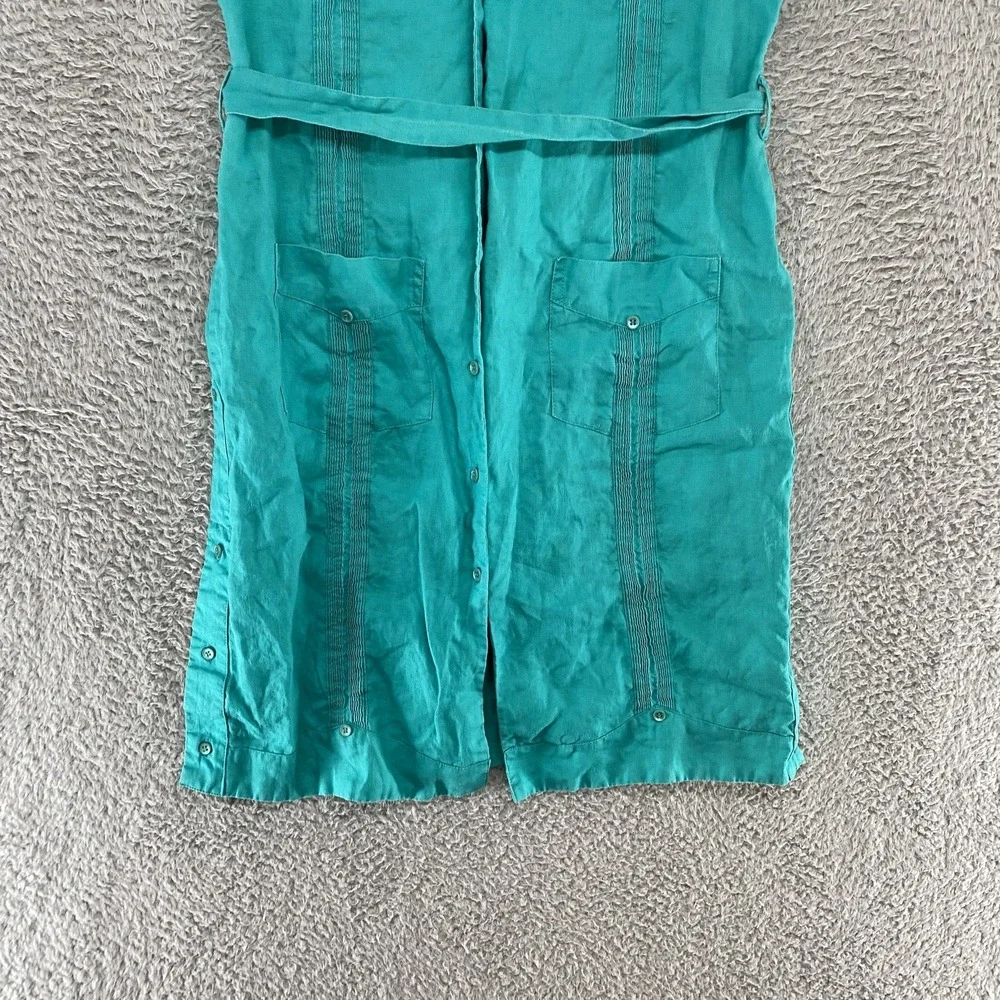 Mojito Linen Dress Womens Medium Turquoise‎ Blue Sleeveless Belted Cruise Resort